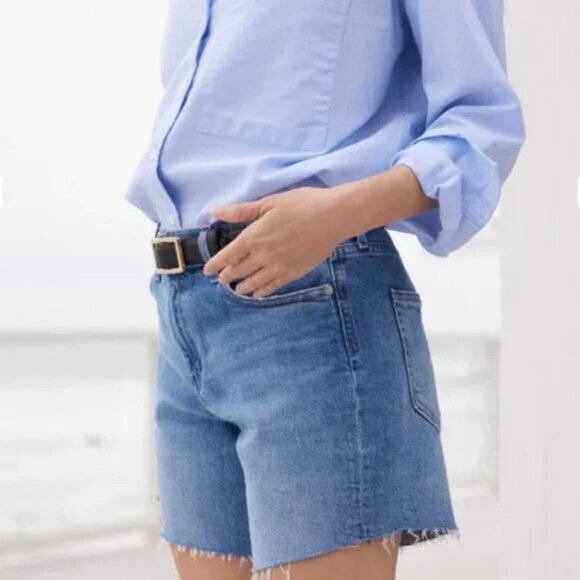 AYR The Day Off Denim Jean Shorts Mom's Pool Womens Size 31 Frayed Hem Stretch - Picture 10 of 10